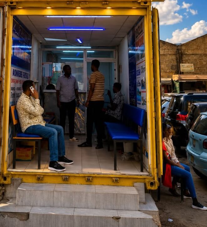 Zain Coach Garissa booking office waiting area with customers